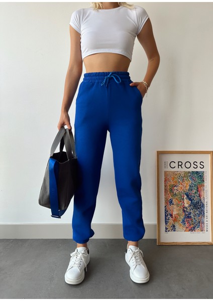 Kadın Lacivert Kışlık Kalın Içi Polarlı Yüksek Bel Paçası Lastikli Basic Jogger Eşofman Altı indirimleri