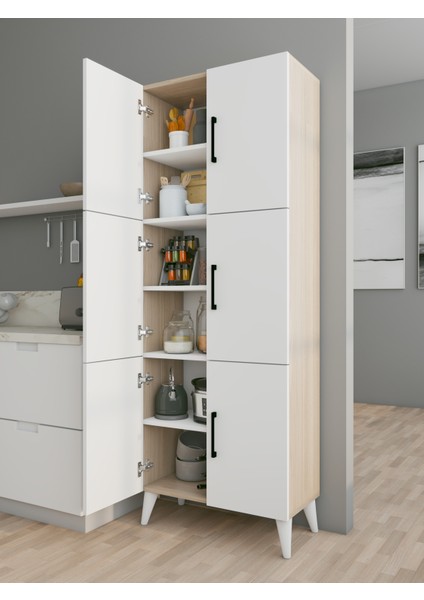 Çok Amaçlı Dolap Parlak Beyaz-Cordoba Kiler Mutfak Banyo Hol Kapaklı Raflı Dolap