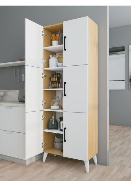 Çok Amaçlı Dolap Parlak Beyaz-Marbella Kiler Mutfak Banyo Hol Kapaklı Raflı Dolap