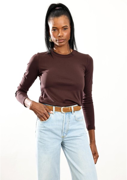 Kahverengi Fit Basic Uzun Kol Tişört fiyatları