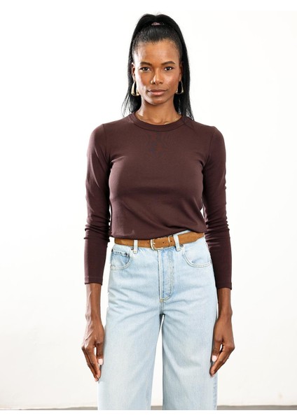 Kahverengi Fit Basic Uzun Kol Tişört indirimleri