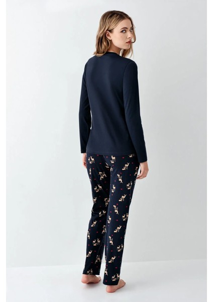 3450 Anne&kız Uzun Kollu Bisiklet Yaka Pijama Takımı-Lacivert indirimleri