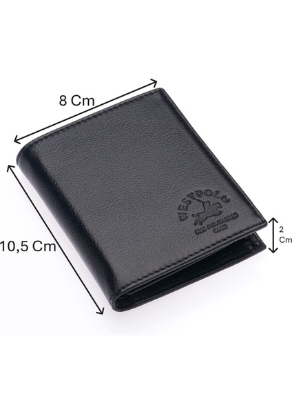 Chace Hakiki Deri Kağıt Para ve Bozuk Para Bölmeli Küçük Erkek Cüzdanı - Siyah