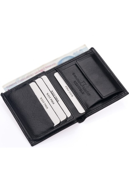Chace Hakiki Deri Kağıt Para ve Bozuk Para Bölmeli Küçük Erkek Cüzdanı - Siyah modelleri