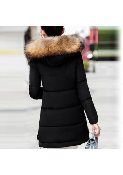 Orta Boy Kışlık Kürk Yaka Kapüşonlu Şişme Kadın Mont fiyatları