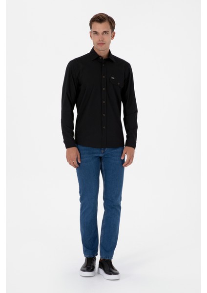 Erkek Siyah Gömlek Desenli 50316655-VR046 fırsatları