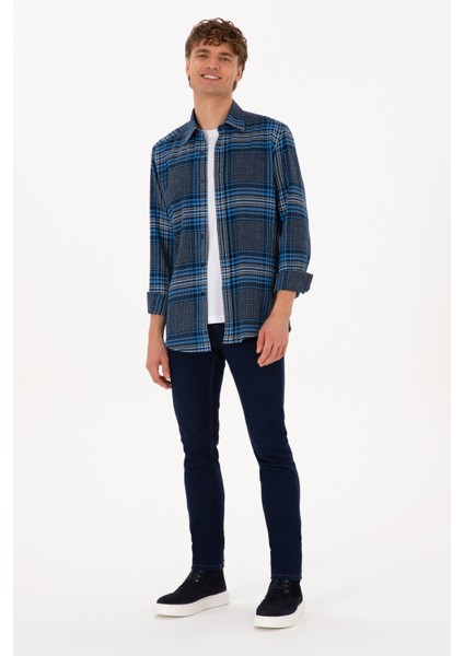 Erkek Mavi Gömlek Desenli 50316632-VR212 fırsatları