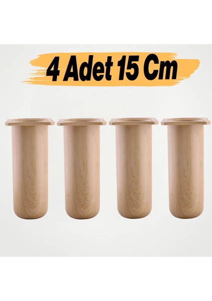 4 Adet Mobilya Kanepe Koltuk Yatak Baza Yükseltici Yükseltme Ayağı Ayakları Plastik Kayın Bej 15 cm