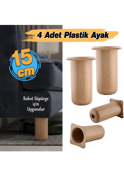 4 Adet Mobilya Kanepe Koltuk Yatak Baza Yükseltici Yükseltme Ayağı Ayakları Plastik Kayın Bej 15 cm fiyatları
