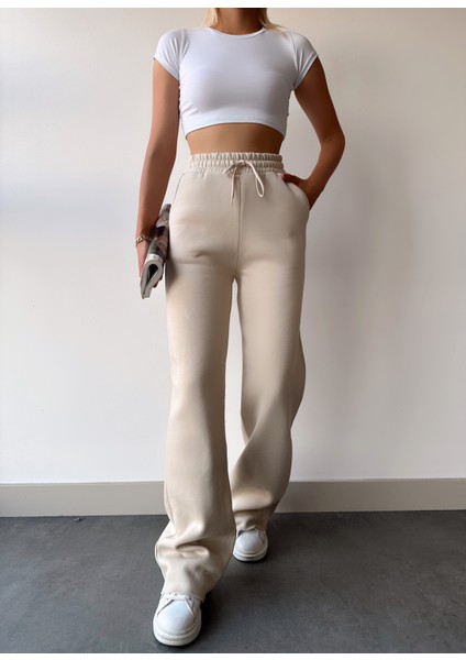 Kadın Taş Içi Polarlı Kışlık Bağcıklı Yüksek Bel Bol Paça Eşofman Altı modelleri