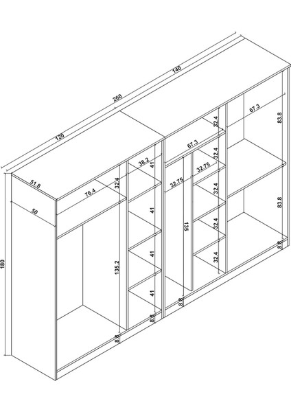 Kardelen Serisi Çam 7 Kapılı 10 Raflı 4 Askılı Elbise Dolabı 260 cm - Gardırop Seti indirimleri