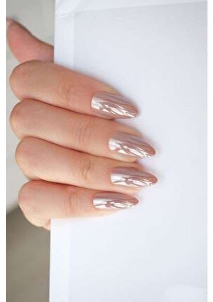 Takma Tırnak Seti Ayna Tozu Görünümlü Modern Tasarım 24 Adet Nail Art İçin