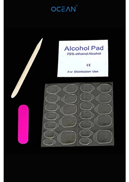 Takma Tırnak Seti Ayna Tozu Görünümlü Modern Tasarım 24 Adet Nail Art İçin