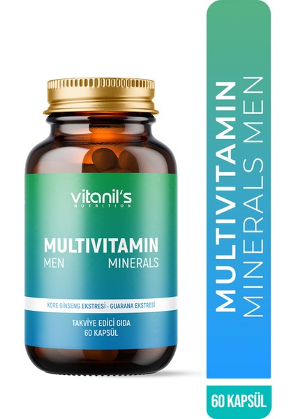 13 Tip Vitamin ve Mineral İlaveli Multivitamin Minerals Men Capsule, Korean Ginseng & Guarana Extract 60 Kapsül