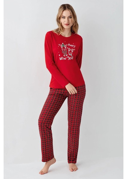 3514 Anne&kız Uzun Kollu Bisiklet Yaka Pijama Takımı-Kırmızı fırsatları