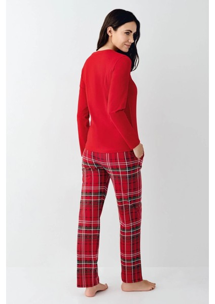 3512 Anne&kız Uzun Kollu Bisiklet Yaka Pijama Takımı-Kırmızı fırsatları
