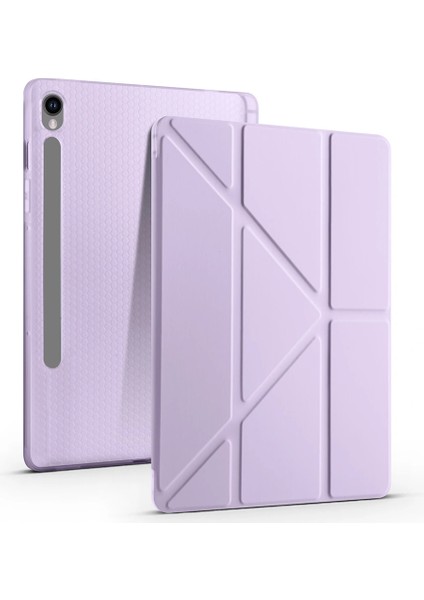 Samsung Tab S9 Uyumlu Kılıf Tri Folding Kalem Bölmeli Standlı Kılıf