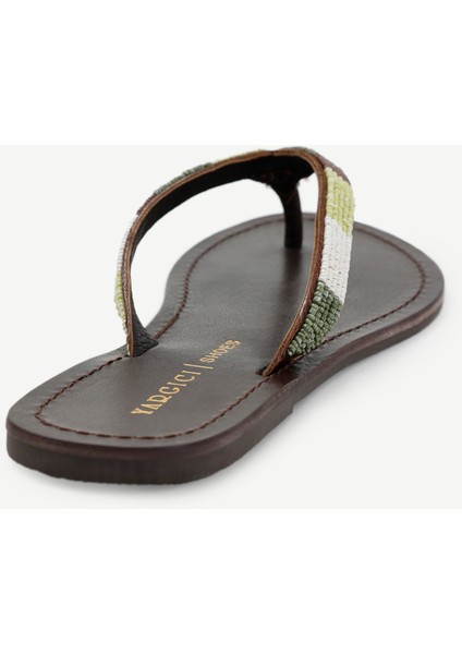 Boncuk Işlemeli Parmak Arası Deri Terlik