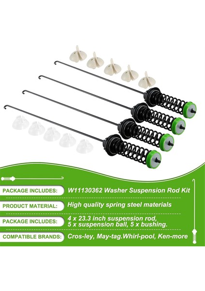 W11130362 4 Adet Çamaşır Makinesi Askı Çubuğu Takımı, Çamaşır Makineleri Için - 11022352510, WTW5000DW2, MVWC565FW0, WTW5000DW0 Uyumlu (Yurt Dışından) modelleri