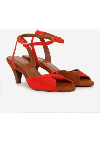 Çapraz Renk Detaylı Deri Topuklu Ayakkabı