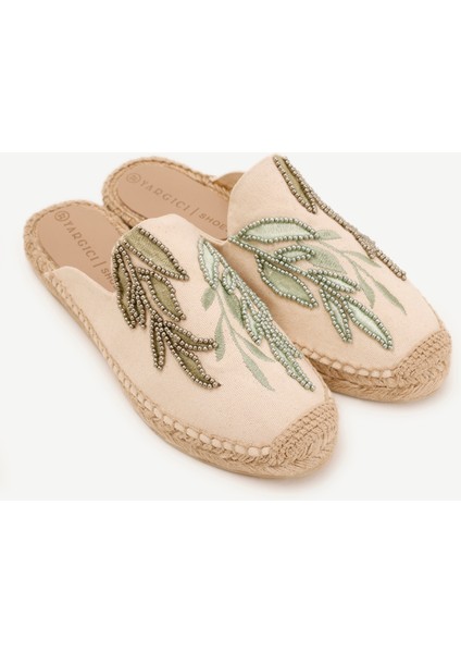 Yaprak Desenli Espadril Terlik