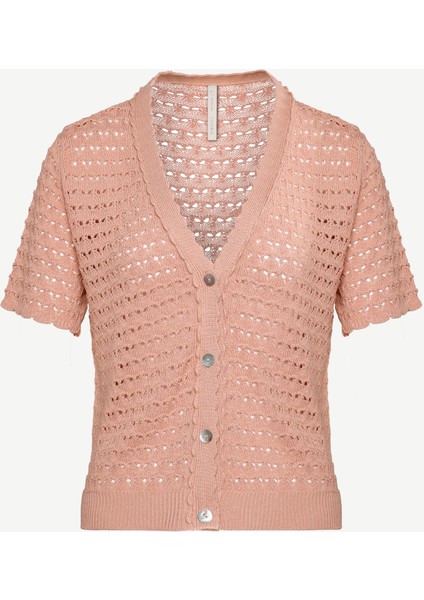 V Yaka Jakar Örgülü Kısa Kollu Hırka