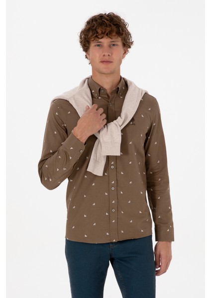 Erkek Haki Gömlek Desenli 50316561-VR027