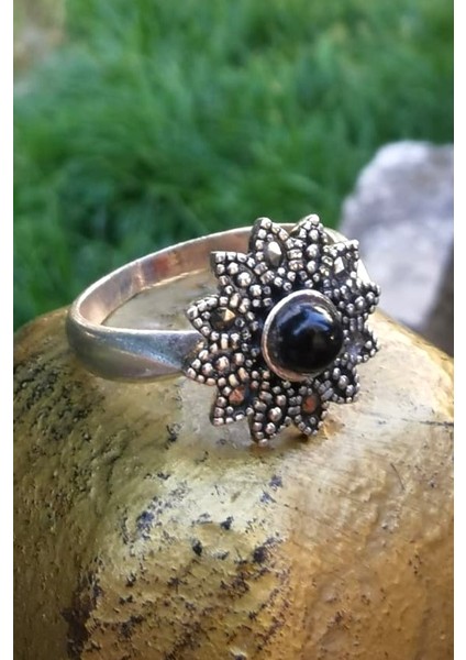 925 Ayar Kadın Gümüş Oltu Taşı Yüzük SY00064 fiyatları