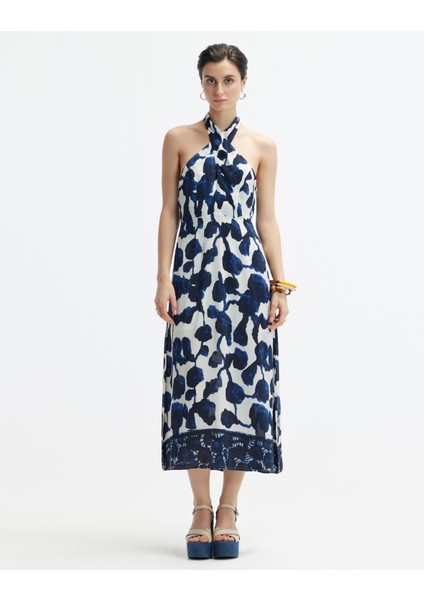 Boyundan Bağlamalı Sırtı Açık Uzun Elbise