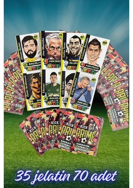 Kick Off Prime Karikatür Futbolcu Kartları 35 Jelatin 70 Adet Eğlenceli Oyun Kartı
