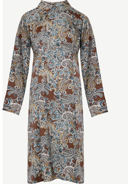 Pensli Uzun Kollu Yakası Fermuarlı Elbise