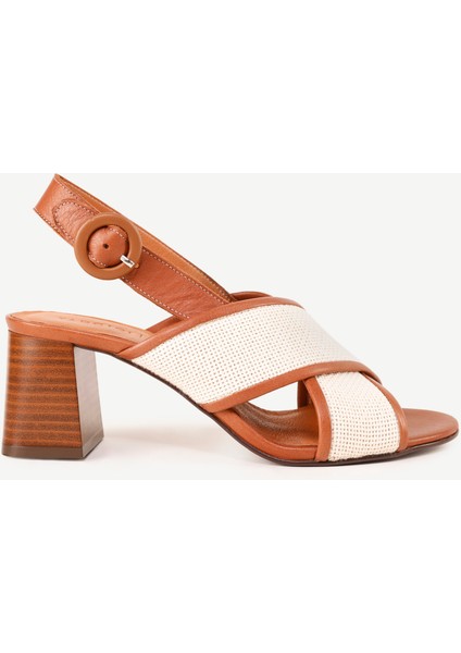 Hasır Detaylı Deri Topuklu Sandalet
