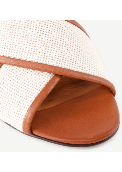 Hasır Detaylı Deri Topuklu Sandalet