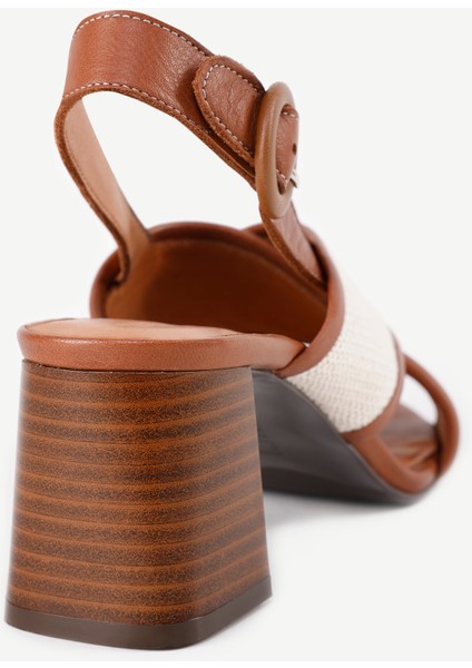 Hasır Detaylı Deri Topuklu Sandalet