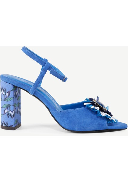 Kadın Topuklu Sandalet Süet Malzeme İle Şık Rafya Aksesuar Detaylı 9 Cm