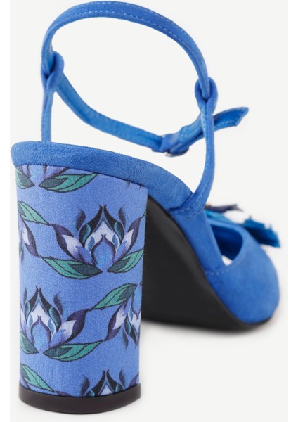 Kadın Topuklu Sandalet Süet Malzeme İle Şık Rafya Aksesuar Detaylı 9 Cm