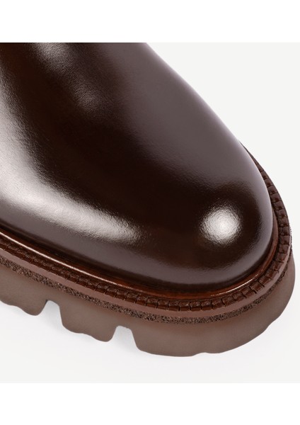 Kumaş Detaylı Deri Uzun Bot