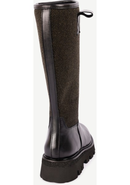 Kumaş Detaylı Deri Uzun Bot