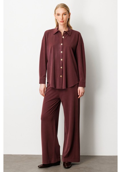 Kadın Beli Lastikli Bol Paça Pantolon 66307 Bordo