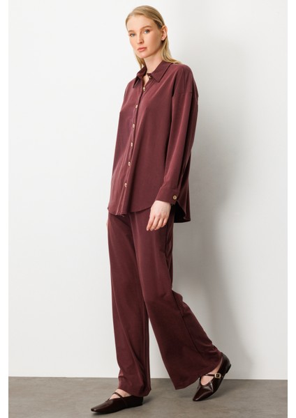 Kadın Beli Lastikli Bol Paça Pantolon 66307 Bordo fiyatları