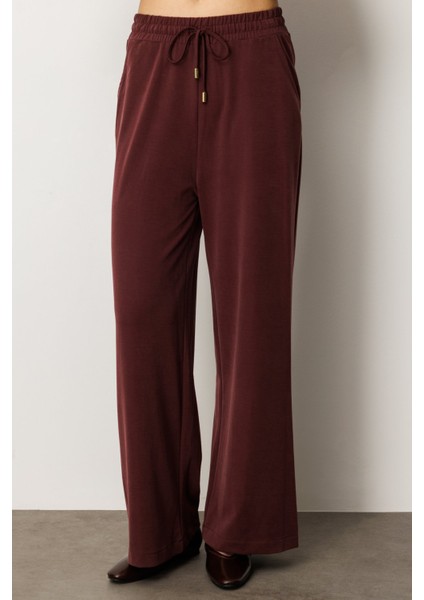 Kadın Beli Lastikli Bol Paça Pantolon 66307 Bordo modelleri