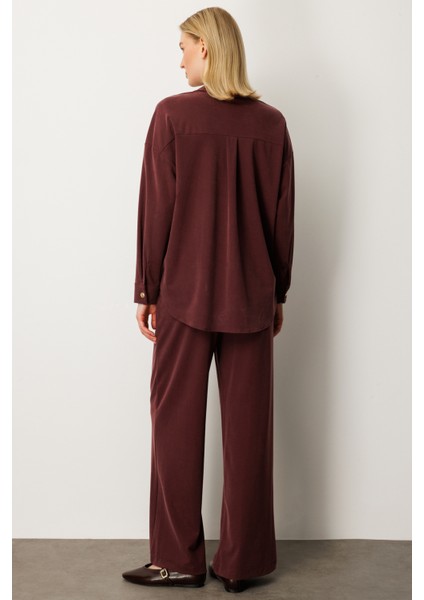 Kadın Beli Lastikli Bol Paça Pantolon 66307 Bordo fırsatları