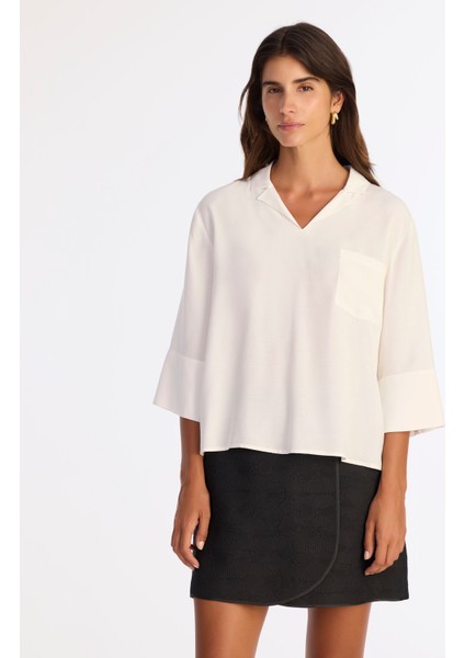 Regular Gömlek Yaka 3/4 Kol Bluz