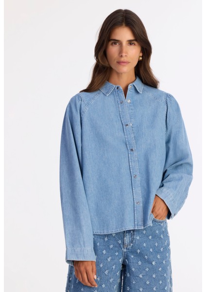 Balon Kollu Denim Gömlek