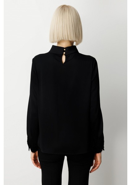 Önü Pileli Dantel Detaylı Bluz Siyah 03059 modelleri