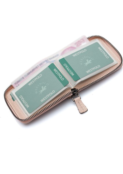 Hakiki Deri Kağıt Para ve Bol Şeffaf Kart Bölmeli, Fermuarlı Unisex Kartlık - Pudra fırsatları