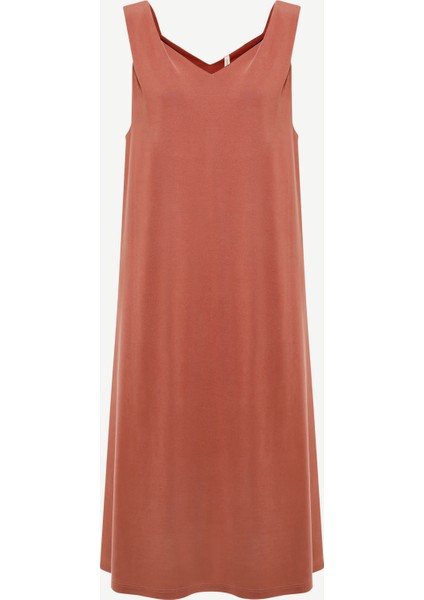 V Yaka Kolsuz Midi Boy Elbise