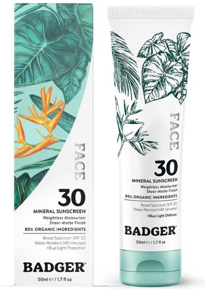 Organik Yüz Güneş Kremi - Spf 30 - Mavi Işık Korumalı - Doğal Mat Bitiş - Mineral Filtre - 50 ml