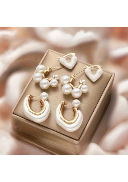 Yeni Sezon Lüks İnci Küpe Seti - Gold Detay Kalp ve Sallantılı Modeller - Şık ve Zamansız