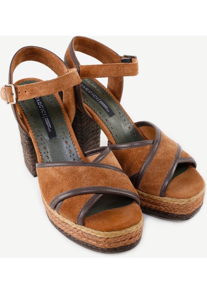 Özel Jüt Boyama Platform Topuklu Sandalet